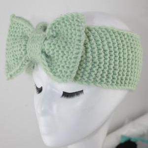 Handmade Mint Green Knitted Bow Headband Knitted..