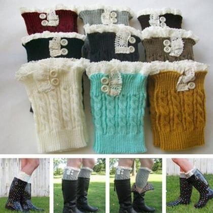 Women Knit Boot Cuffs Acrylic Cable Pattern Lace..
