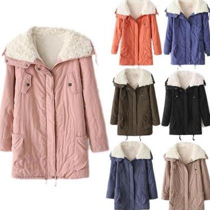 Women Fur Collar Thicken Warm Winter Coat Parka..