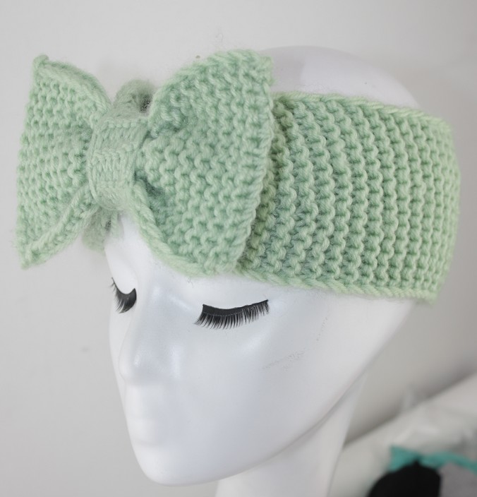 Handmade Mint Green Knitted Bow Headband Knitted Head Band Ear Warmer With Large Oversized Knitted Bow