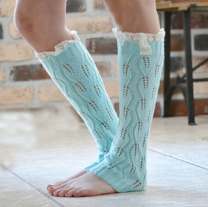 Crochet Woolen Hollow Out Buttons Lace Boots Set Of Leg Warmers Woman
