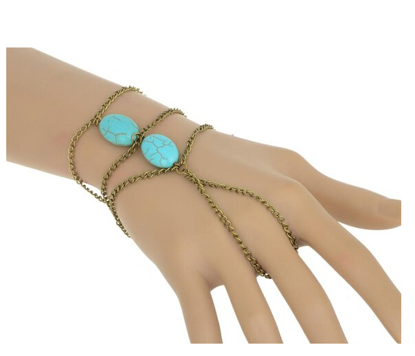 Bohemian Boho Vintage Turquoise Slave Bracelet Chain Hand Ring